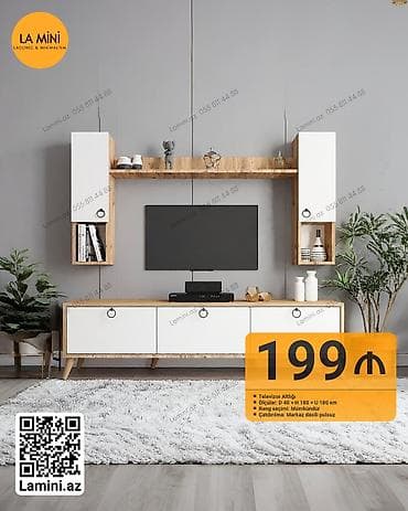 vitrin stend: Düz TV altlığı, Polkalı, Laminat — 1