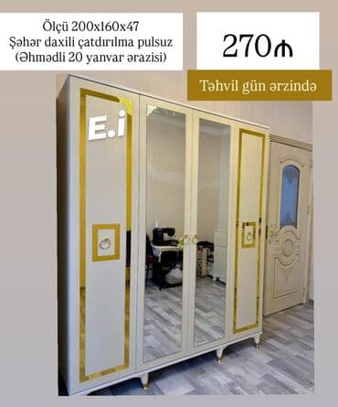 masin ucun asilqan: Yeni, Açılan, 4 qapılı Düz dolab, Qarderob, paltar dolabı — 1