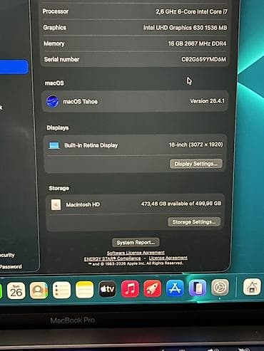 Macbook Pro 16inch 16gb ram 512gb SSD 2019 (Gray) 1) Ekranin arxa — 8