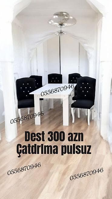 Qonaq otağı üçün, Yeni, Açılmayan, Dördbucaq masa, 6 stul — 4