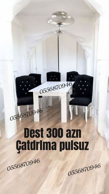 ucuz stul: Qonaq otağı üçün, Yeni, Açılmayan, Dördbucaq masa, 6 stul — 6