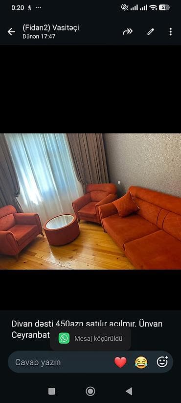 Divan dəsti 450azn satılır açılmır. Ünvan Ceyranbatan (fidan 2)