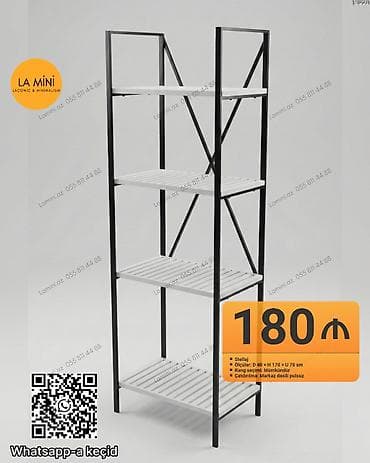 Minimalist metal stellaj - Material: metal karkas, ağ rəngli dörd