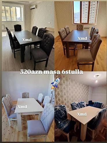 Mətbəx üçün, Açılmayan, Dördbucaq masa, 6 stul