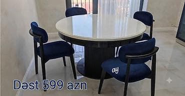 Yemək otağı dəsti – dairəvi masa və 4 ədəd stul - Masa: dairəvi