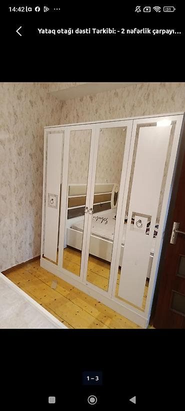 Güzgülü 4 qapılı paltar şkafı - Model: 4 qapılı, orta hissədə 2 ədəd