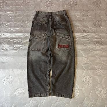 cırıq şalvarlar: Boz rəngli denim şalvar – “FIVE STARS” yazılı - Material: qalın — 1