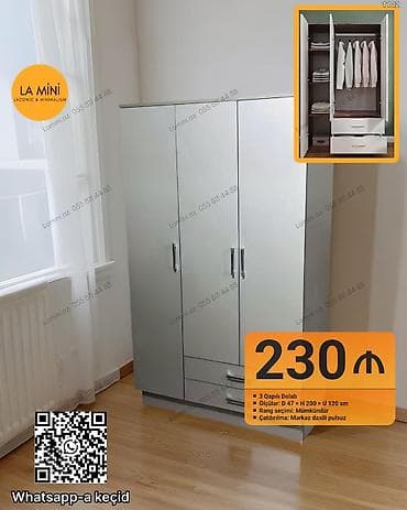 3 qapılı, Siyirməli, Rəngli, Açılan, Düz dolab