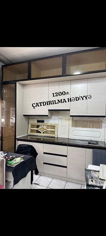 qubka satisi: *1200₼ vitrin MƏTBƏX mebeli yeni SATILIR*‼️ ÖLÇÜ:-2.70 ÇATDIRMA — 1