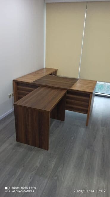 Ofis üçün künc tipli iş masası dəsti - Material: ağac fakturalı