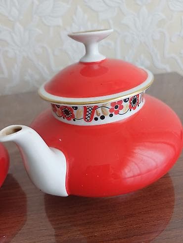 mis caydan: Çay dəsti, rəng - Qırmızı, Farfor — 2