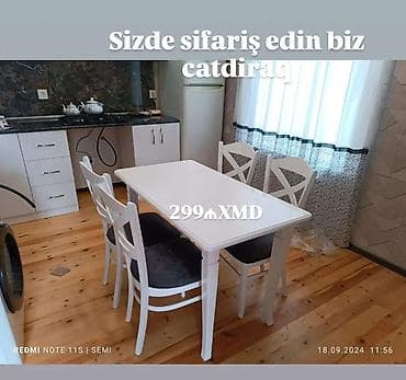 stol stul prokat: Ağ rəngli yemək masası və stul dəsti - Klassik dizaynlı, parlaq ağ — 1