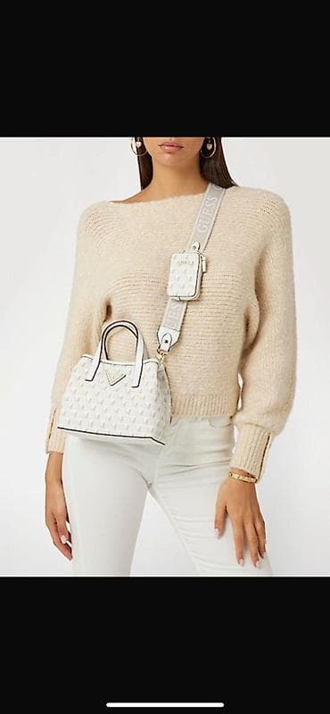 cexol destleri: GUESS çiyin çantası dəsti – monoqram naxışlı, krem-ağ tonlarda. Hec — 1