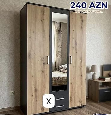Üç qapılı geyim şkafı - Ölçülər: Dərinlik 47 sm, Hündürlük 200 sm, En — 1