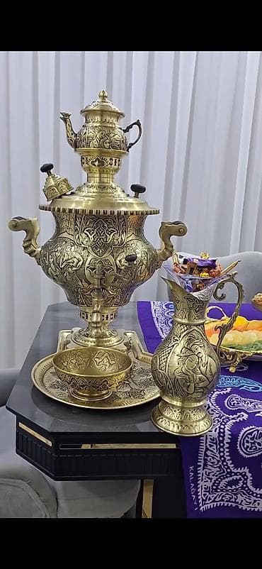 qab qaşıq: Çay dəsti, rəng - Qızılı, Metal — 1