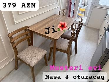 Mətbəx üçün, Yeni, Açılmayan, Dördbucaq masa, 4 stul