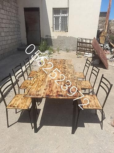 Yeni, Kvadrat masa, 6 stul, Açılmayan, Stullar ilə, Taxta, Azərbaycan