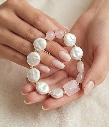 Çantalar: Mirvari imitasiya və təbii çəhrayı kvarsdan hazırlanmış elastik — 1