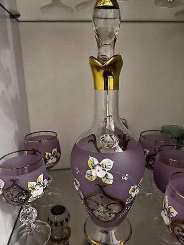 nabor: Bənövşəyi dekorativ şüşə dəst - 1 ədəd qrafin və 6 ədəd ayaqlı — 3