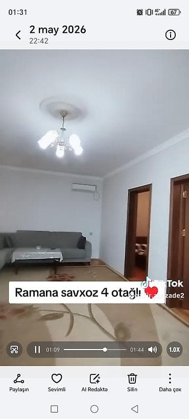 ramanada satilan bina evleri: Ramana sovxoz ərazisində 4 otaqlı mənzil/ev. Xüsusiyyətlər: - Geniş — 4