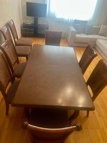 Qonaq otağı üçün, İşlənmiş, Açılan, Dördbucaq masa, 6 stul