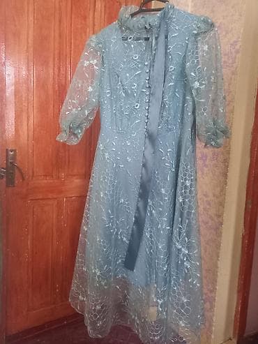 Şıq mavi rəngli ziyafət/libas - Model: midi/uzun ətəkli, A-kəsim