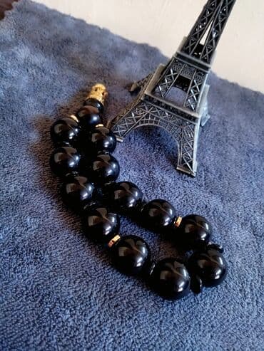 черный тмин в капсулах nwork: Qara muncuqlu əqiq təsbeh əl işi - Material: parlaq qara sintetik — 1