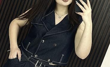 Qadınlar üçün qısa denim jilet - Material: qalın denim (cins parça) -
