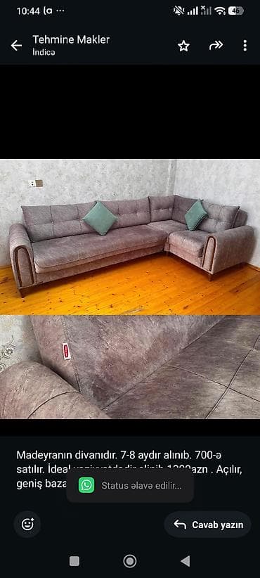 divan madera: Madeyranın divanıdır. 7-8 aydır alınıb. 700-ə satılır. İdeal — 1