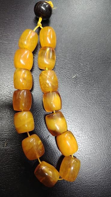 Бижутерия: ALIRAM Kəhrəba rəngli təsbeh/boncuk dəsti - Material: kəhrəba — 1