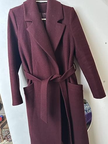 Qadın paltosu – bordonun tünd tonu - Uzun kəsim, qalın parça - Geniş