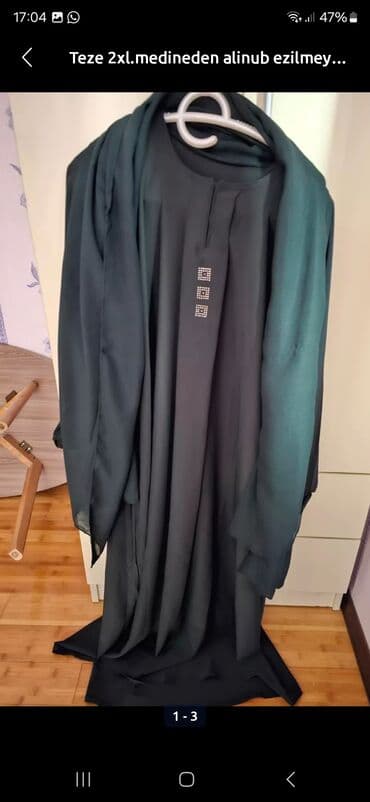 Toy paltarları və aksesuarları: Məhsul: Qara rəngli abaya (medine ipəyi) - Bədən: 60 (2XL) - Parça — 1