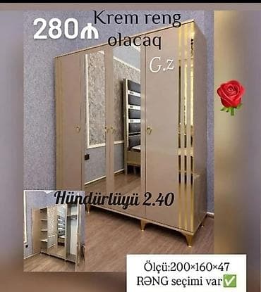divan modelleri 2021: Yeni, 3 qapılı, Güzgülü, Bej, Açılan, Düz dolab — 1