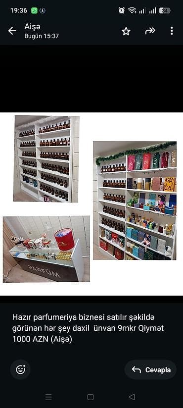 Hazır parfumeriya biznesi satılır şəkildə görünən hər şey daxil ünvan lalafo.az -da Hazır parfumeriya biznesi satılır şəkildə görünən hər şey daxil ünvan