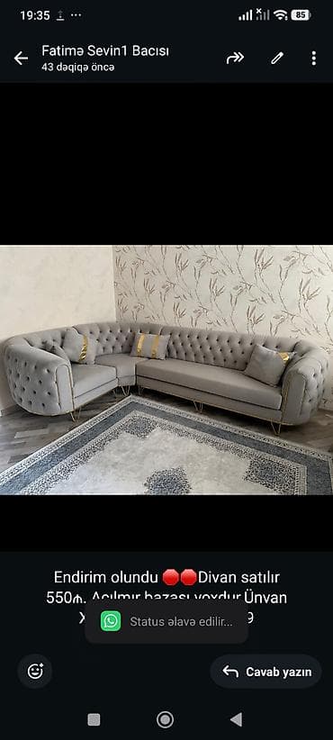 Endirim olundu 🛑🛑Divan satılır 550₼. Açılmır bazası yoxdur.Ünvan