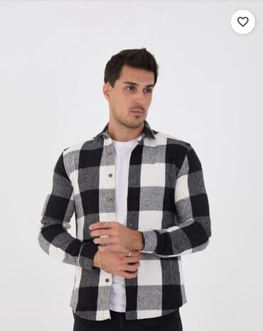 Kişi flanel köynəyi – qara/boz/ağ iri damaqlı dizayn. - Parça: yumşaq