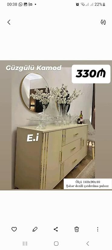 dekor gul: Güzgülü kamod - Qiymət: 330₼ - Ölçü: 160 x 90 x 40 sm - Şəhər daxili — 1