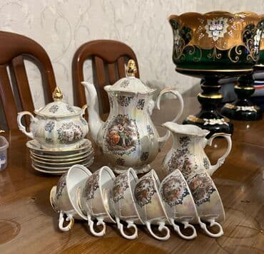 Bitkilər: Çay dəsti, rəng - Ağ, Farfor, 6 nəfərlik, Almaniya — 1