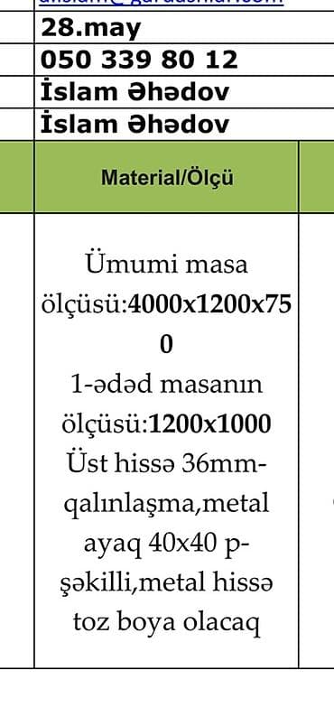 stol ofis: Ofis/iş masası – lamınat üstlü, metal çərçivəli - Ölçülər: 1200 x — 4