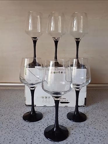 dest qab: Qədəhlər, rəng - Qara, Şüşə, 6 ədədli dəst, Türkiyə — 1