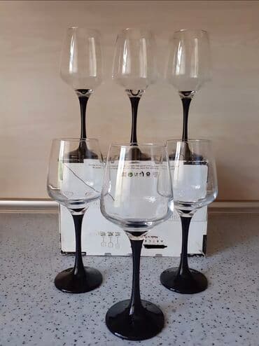 tort şamları: Qədəhlər, rəng - Qara, Şüşə, 6 ədədli dəst, 300 ml, Türkiyə — 1