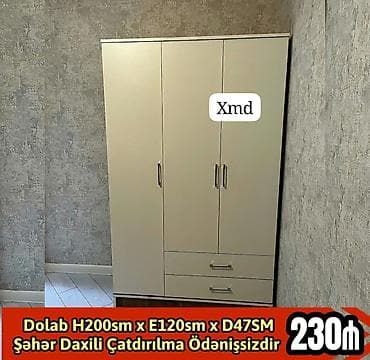 qapi sekilleri: Üç qapılı paltar dolabı - Ölçülər: H 200 sm × E 120 sm × D 47 sm - — 1