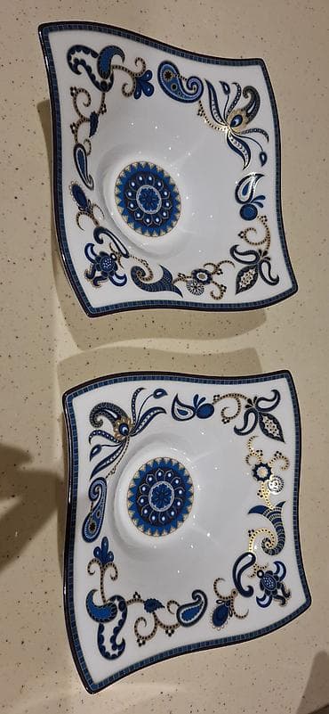 Столовые приборы: Тарелки, Набор из 2 шт., цвет - Голубой, Фарфор, Германия — 1