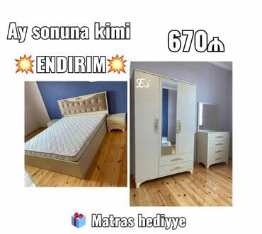 maye oboy qiymeti: *Yataq Dəsti - 670 AZN💥* ✔️Rəng seçimi var Dolab ölçüsü 200x120x47 — 1