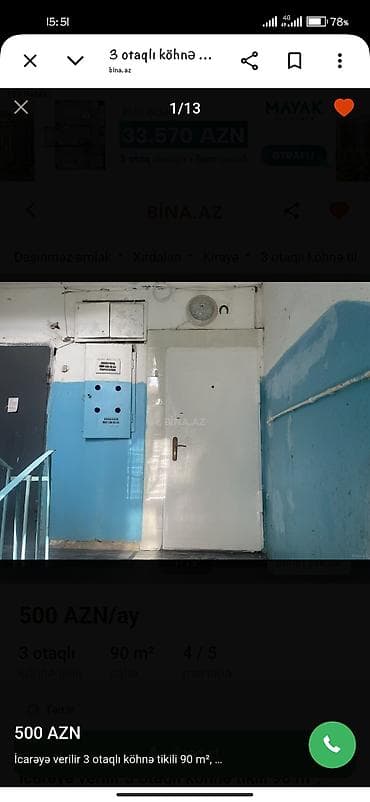 Kirayə verilir: 3 otaqlı mənzil, 90 m², Xırdalanda, köhnə tikili