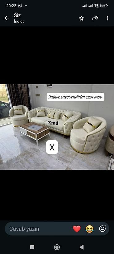 Klassik üslubda yumşaq mebel dəsti Tərkibi: - 1 ədəd 3 nəfərlik divan — 1