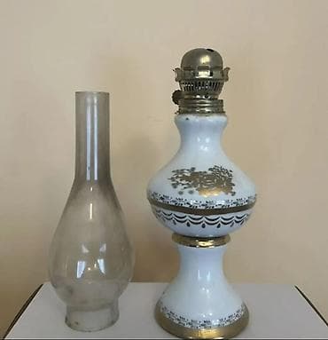 Porselen gövdəli klassik kerosin lampası - Material: Ağ porselen