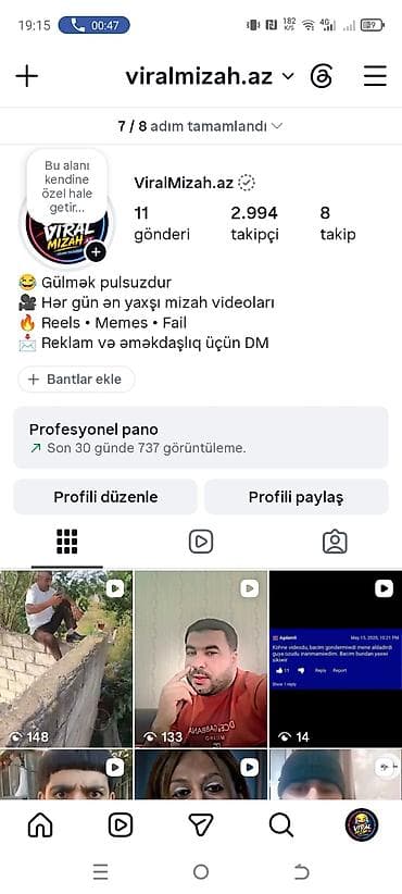 Reklam, çap: Xidmət: ViralMizah.az – Instagram məzmun səhifəsi - Mövzu: Gülməli və — 1