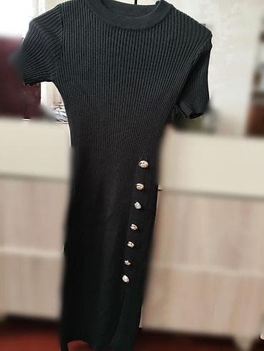 Qara rəngli trikotaj paltar - Modell: dar kəsimli, uzun