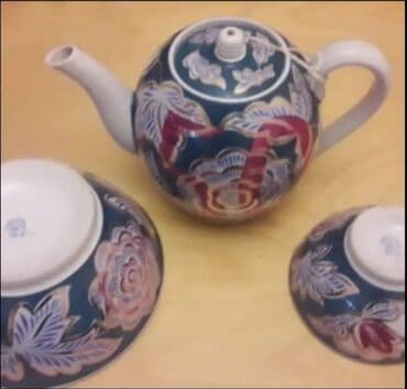 Çay dəsti, rəng - Göy, Farfor, 2 nəfərlik, SSRİ